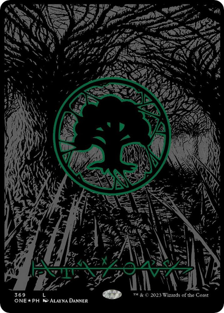 Forest (Phyrexian) - Full Art (Oil Slick Raised Foil) | Phyrexia: All Will Be One #369