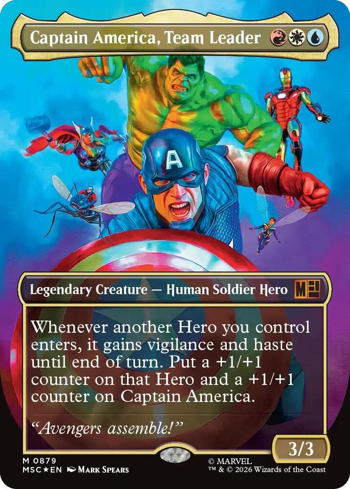 Captain America, Team Leader (Borderless) (Surge Foil) | Commander: Marvel Super Heroes #879