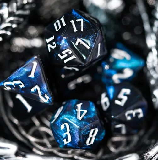 Acrylic Black & Blue Glitter Dice